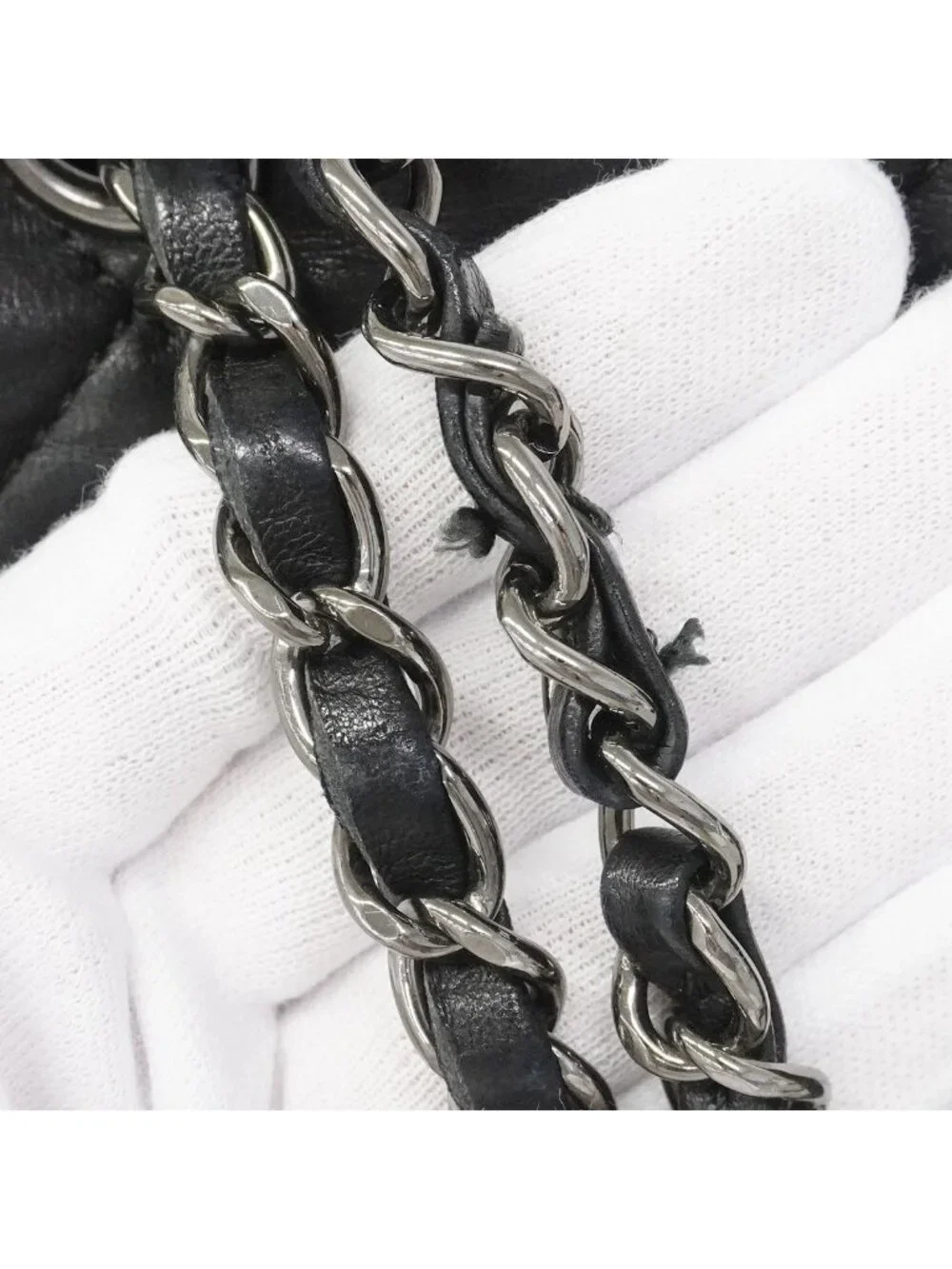 Chanel Shoulder Bag Quilted Lambskin Black Silver